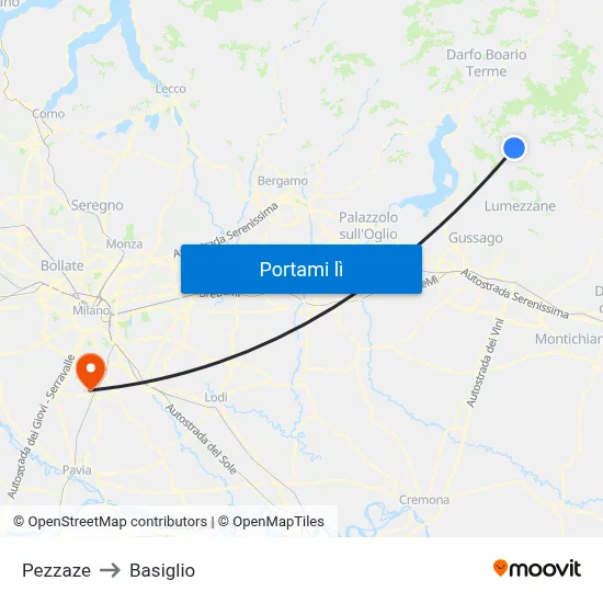 Pezzaze to Basiglio map