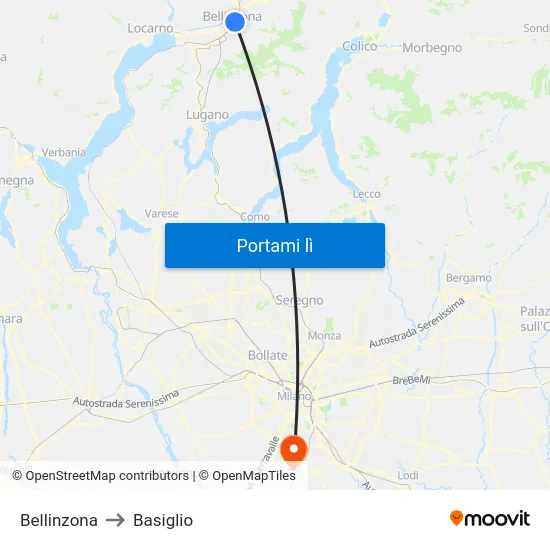 Bellinzona to Basiglio map