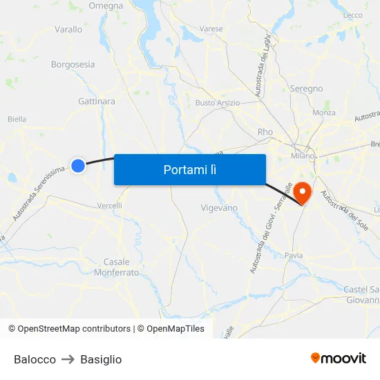 Balocco to Basiglio map