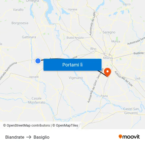 Biandrate to Basiglio map