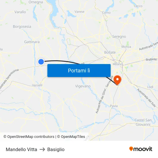 Mandello Vitta to Basiglio map