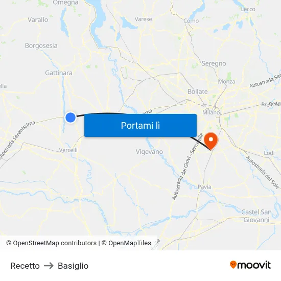 Recetto to Basiglio map