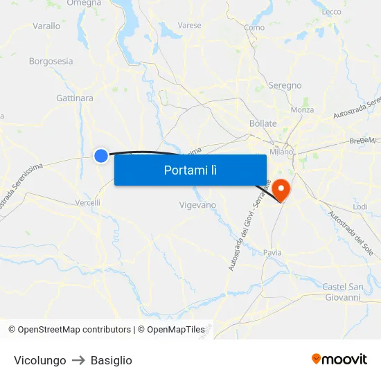 Vicolungo to Basiglio map