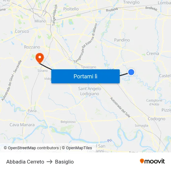 Abbadia Cerreto to Basiglio map