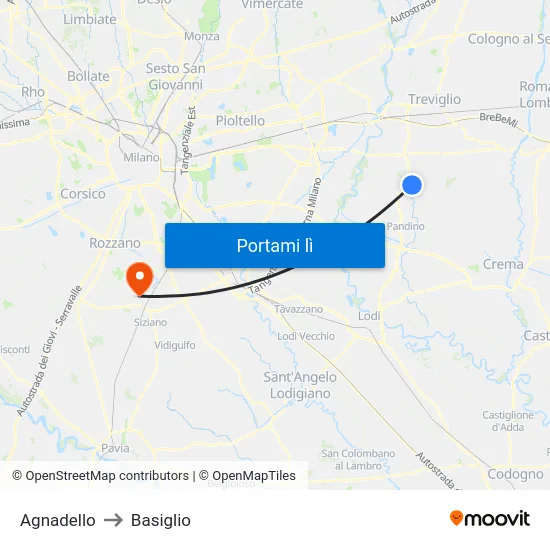 Agnadello to Basiglio map