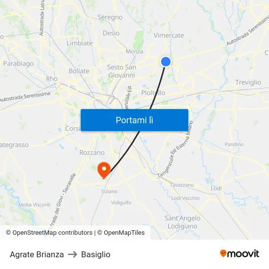 Agrate Brianza to Basiglio map