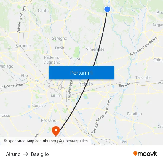 Airuno to Basiglio map