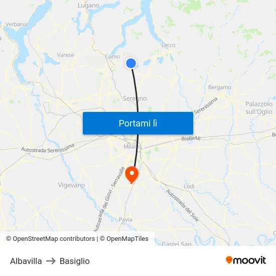 Albavilla to Basiglio map