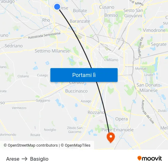 Arese to Basiglio map