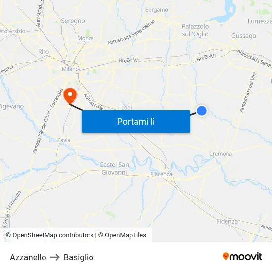 Azzanello to Basiglio map