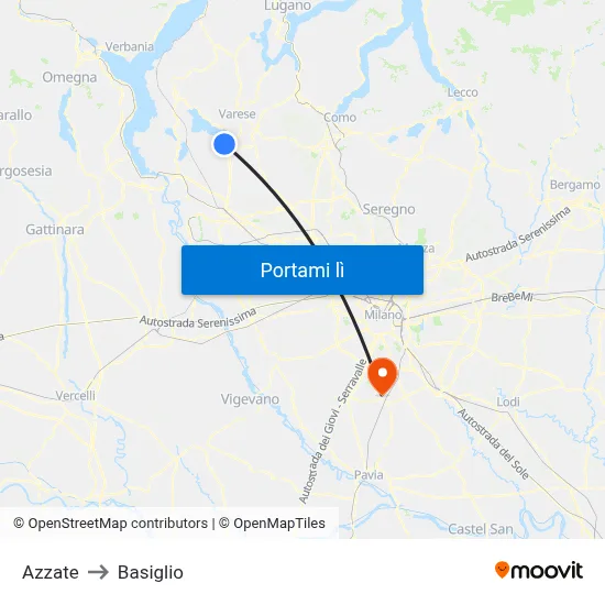 Azzate to Basiglio map