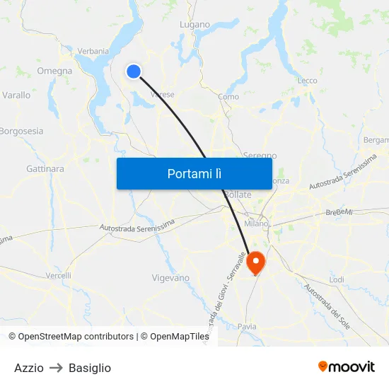 Azzio to Basiglio map