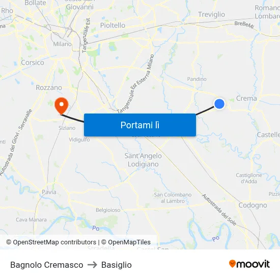 Bagnolo Cremasco to Basiglio map