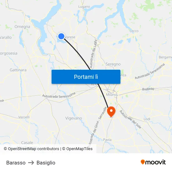 Barasso to Basiglio map