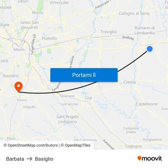 Barbata to Basiglio map