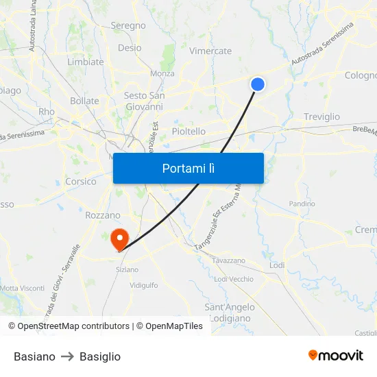 Basiano to Basiglio map