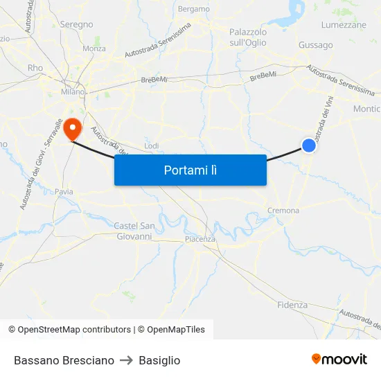 Bassano Bresciano to Basiglio map