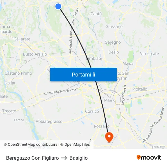 Beregazzo Con Figliaro to Basiglio map