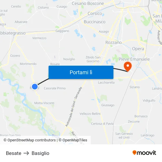 Besate to Basiglio map