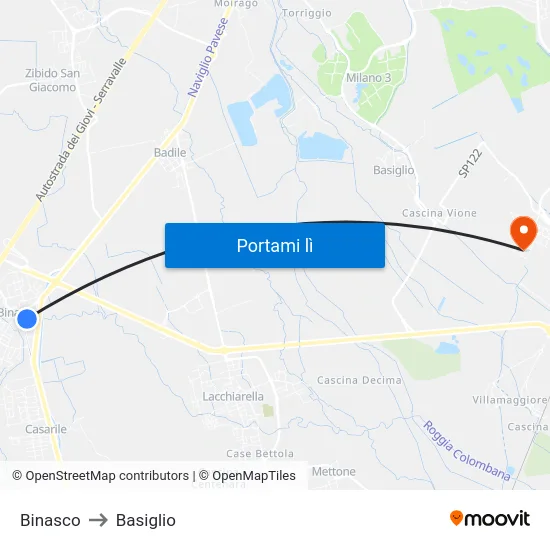Binasco to Basiglio map