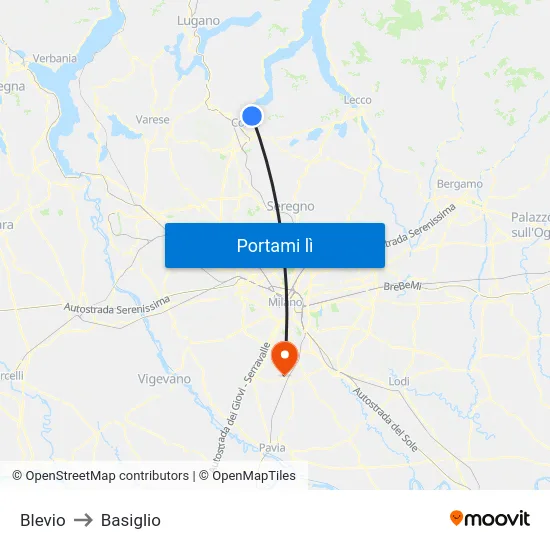Blevio to Basiglio map
