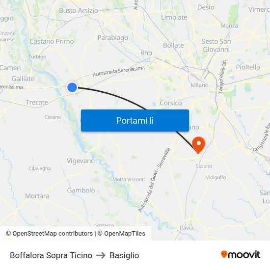Boffalora Sopra Ticino to Basiglio map