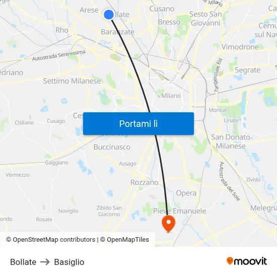Bollate to Basiglio map