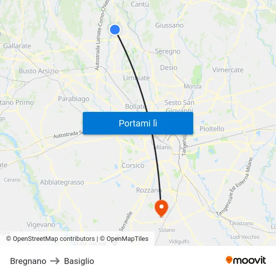 Bregnano to Basiglio map