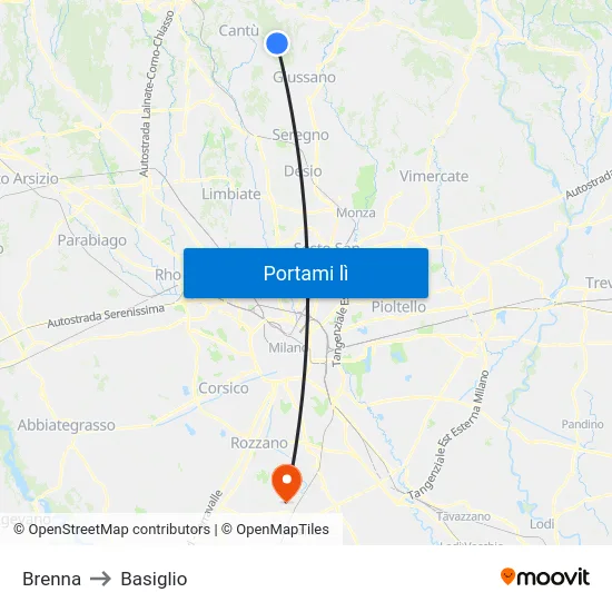 Brenna to Basiglio map
