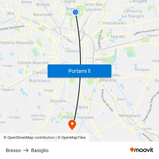 Bresso to Basiglio map