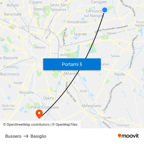 Bussero to Basiglio map