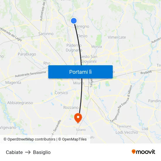 Cabiate to Basiglio map