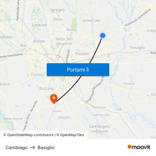 Cambiago to Basiglio map