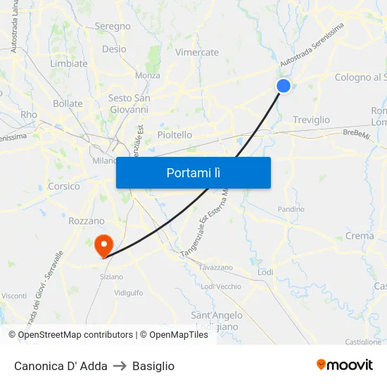 Canonica D' Adda to Basiglio map
