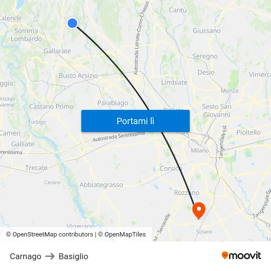 Carnago to Basiglio map