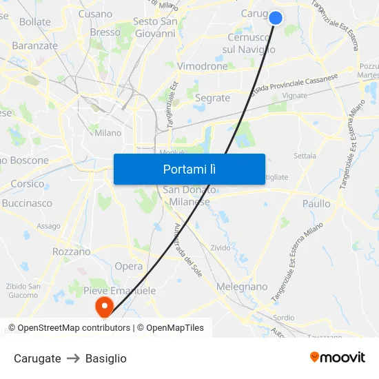 Carugate to Basiglio map