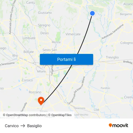 Carvico to Basiglio map