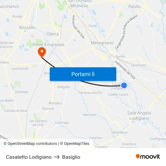 Casaletto Lodigiano to Basiglio map