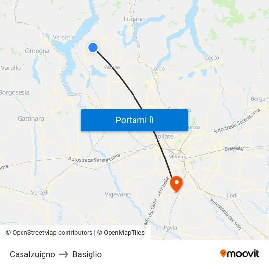 Casalzuigno to Basiglio map