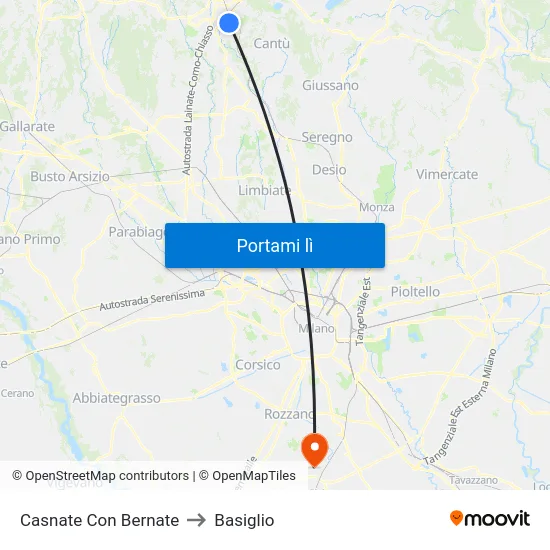Casnate Con Bernate to Basiglio map