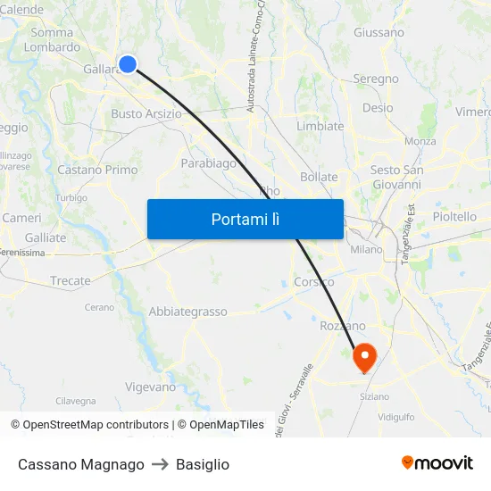 Cassano Magnago to Basiglio map