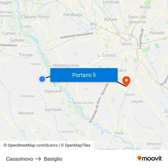 Cassolnovo to Basiglio map