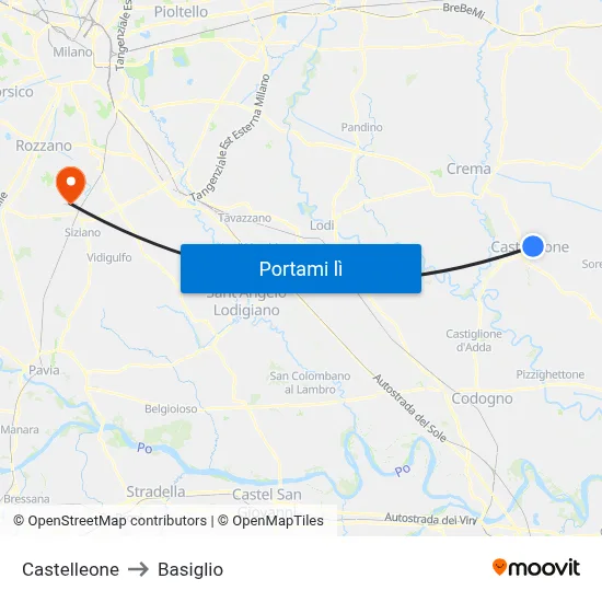 Castelleone to Basiglio map