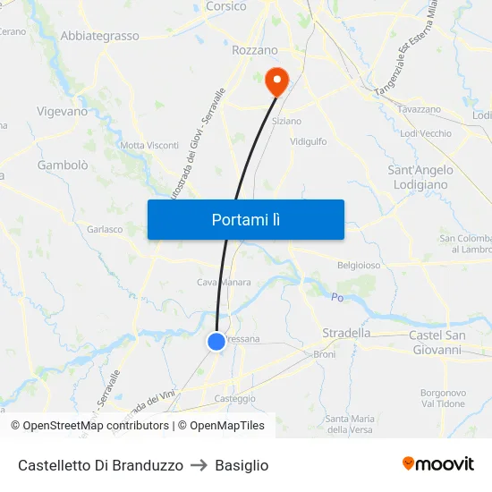 Castelletto Di Branduzzo to Basiglio map