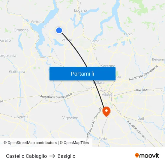 Castello Cabiaglio to Basiglio map