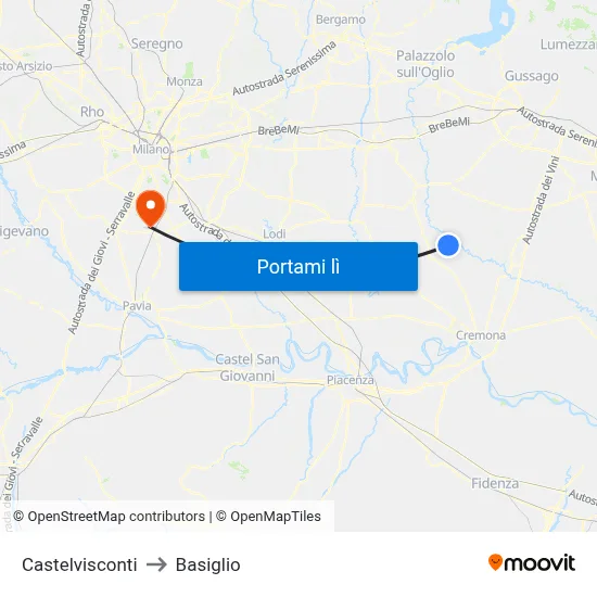 Castelvisconti to Basiglio map