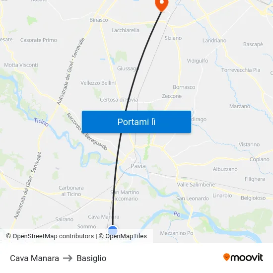 Cava Manara to Basiglio map
