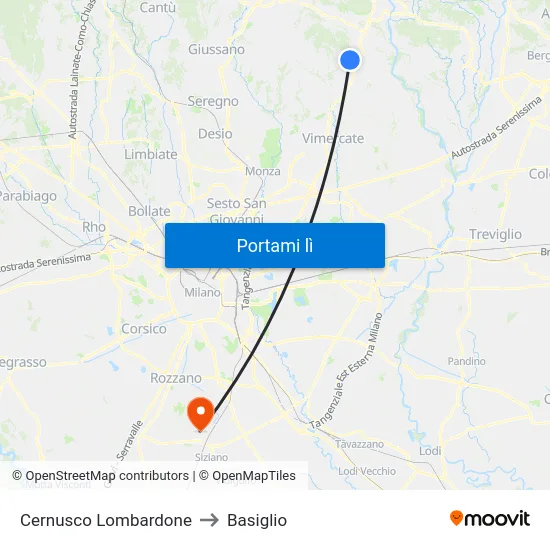 Cernusco Lombardone to Basiglio map
