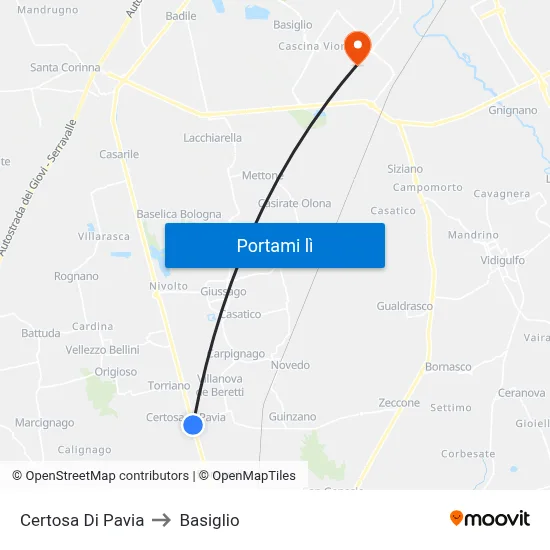 Certosa Di Pavia to Basiglio map