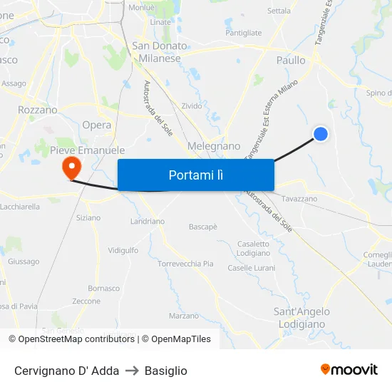 Cervignano D' Adda to Basiglio map